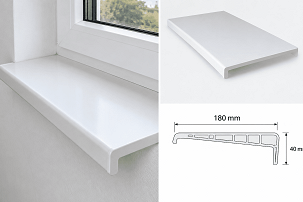 180 mm deep white solid-core plastic windowsill